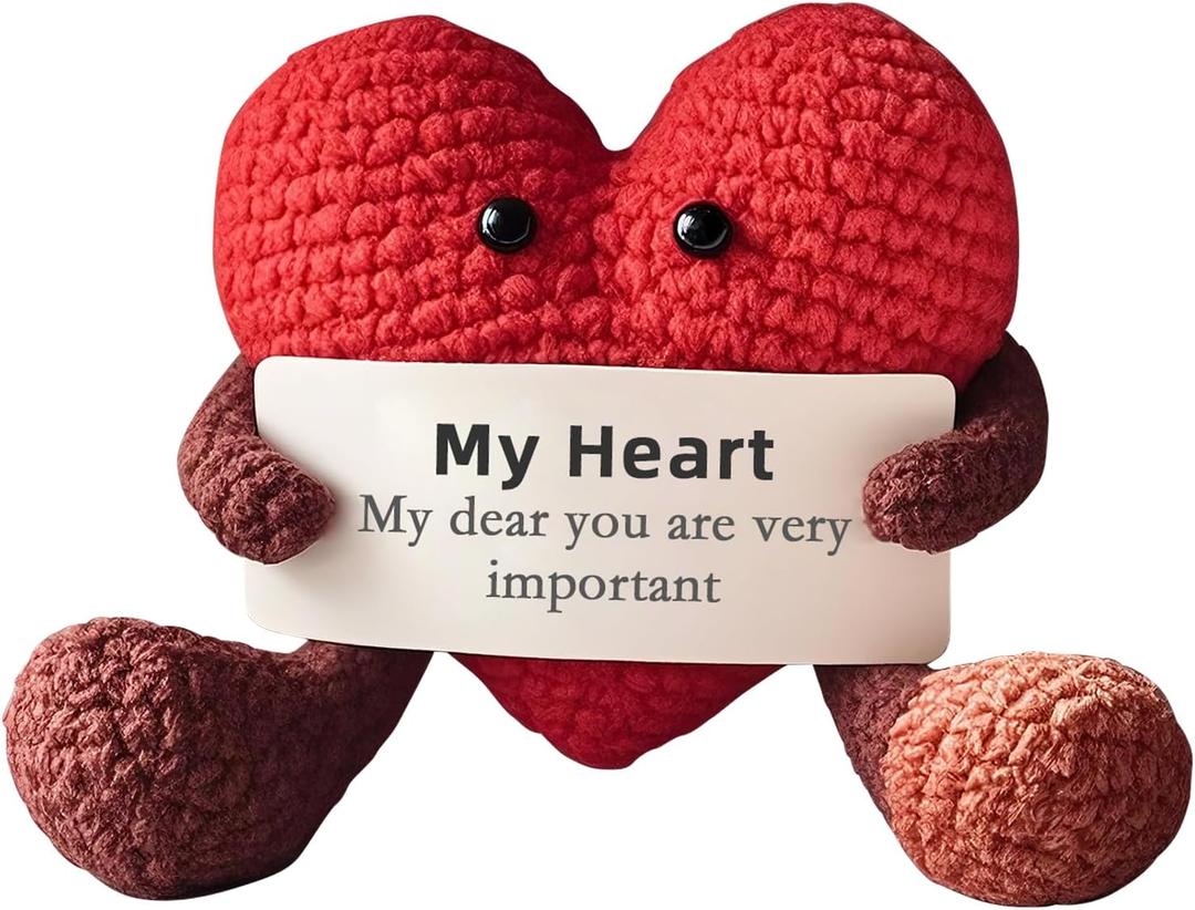 Emotional Support Couple Gifts, Handmade Crochet Pocket Hug Heart with Positive Card for Birthday Anniversary, Funny Knitted Doll for Lovers Boyfriends Girlfriends Couples