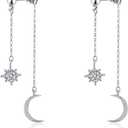 925 Sterling Silver Dangle Earrings for Women Moon and Star Earrings with Cubic Zirconia Celestial Jewelry for Wedding Jewelry Gifts