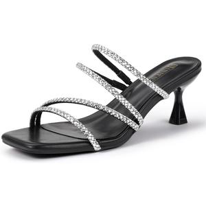 IDIFU IN2 Rhinestone Heels Strappy Low Kitten Square Open Toe Mule Heels Wedding Bridal Prom Party Dress Shoes for Women Comfortable Dressy Formal Sparkly Slip On Heeled Sandals 6