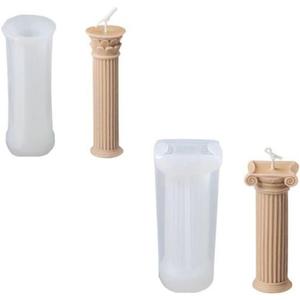 2Pcs Roman Column Candle Mould DIY Silicone Cake Resin Moulds 3D Art Wax Candle Making Mould Silicone Handmade Soap Moulds(Transparent)