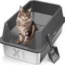 XL Open Top Stainless Steel Litter Box with High Sides,Dark Gray