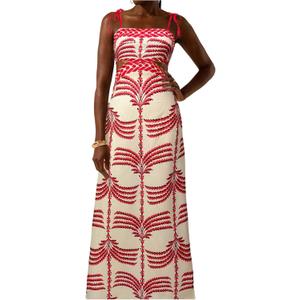 SOLY HUX Women's Summer Maxi Dress Boho Print Tie Shoulder Spaghetti Strap Cut Out Tie Back Cami Dresses Sundress (Pink Print, X-Small)