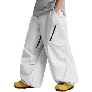 GSOU SNOW Womens Mens Snow Pants Baggy Snowboard Ski Pant Loose Waterproof Windproof Insulated (Medium, White Grey)