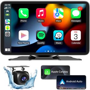 Wireless Apple Carplay Screen for Cars, 7" HD Portable Car Stereo Touch Screen for Apple CarPlay & Android Auto with Backup Camera/Mirror Link/Siri/Voice Control/GPS Navigation/AUX for All Vehicles