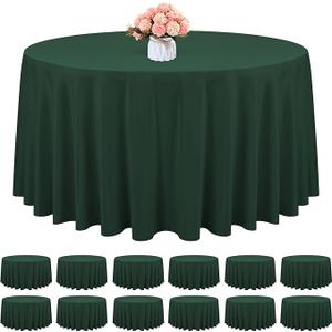 12 Pack Round Tablecloth 90 Inch - Green Polyester Tablecloth for Round Table, Premium Green Tableclothes Washable Fabric Table Cover for Wedding Party Banquet Restaurant Reception Dining