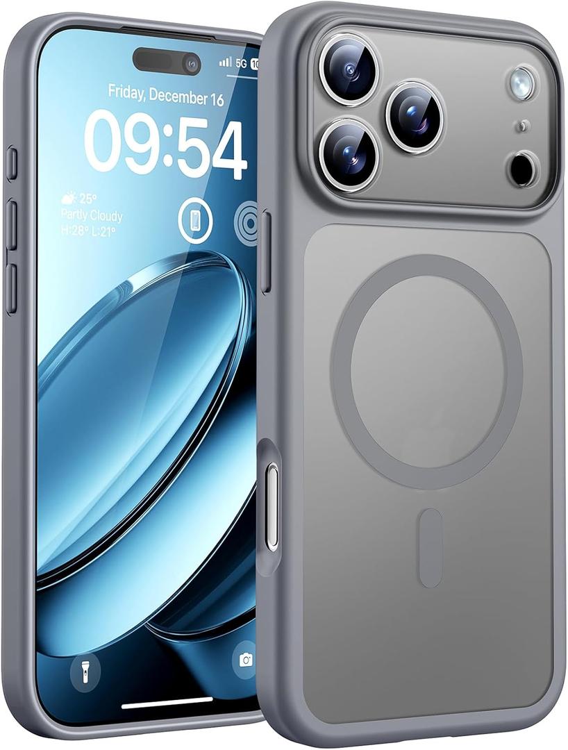 TOCOL for iPhone 17 Pro Case, Compatible with Magsafe Charger, Full Camera Protection, Translucent Matte Phone Case for 17 Pro 6.3 inch (Gray)