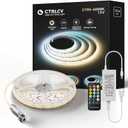 CtrlCV Tunable COB LED Strip Light Kit Dimmable 2700K-6500K Tape Light with IR Remote Adapter Flexible Rope LED Ribbon for Bedroom Home Lighting Mirror Kitchen Bar Cabinet Daylight Warm White