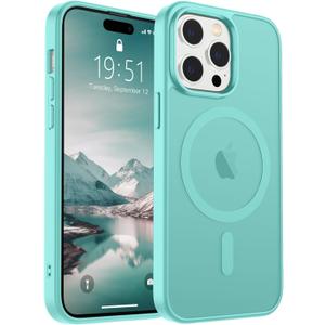 SUPFINE Magnetic for iPhone 14 Pro Max Case (Compatible with MagSafe) (Military Grade Drop Protection) Translucent Matte Shockproof Phone Cover,Blue Green