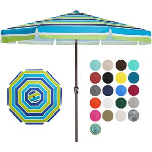 JEAREY 9 FT Patio Umbrella Outdoor, Table Umbrellas Market Umbrella w/Push Button Tilt/Crank, 8 Sturdy Ribs(Blue Green Striped)