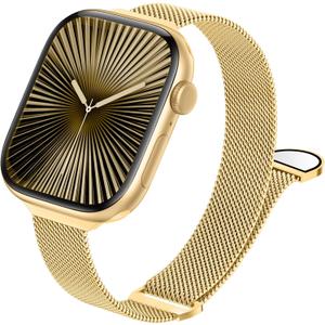 JKD Fancy Magnetic Band Compatible with Apple Watch Band Gold for Women 40mm 46mm 38mm 41mm 42mm 44mm 45mm, Thin Breathable Durable Soft Sport Smartwatch Bands for iWatch SE Series 9 10 8 7 6 5 4 3