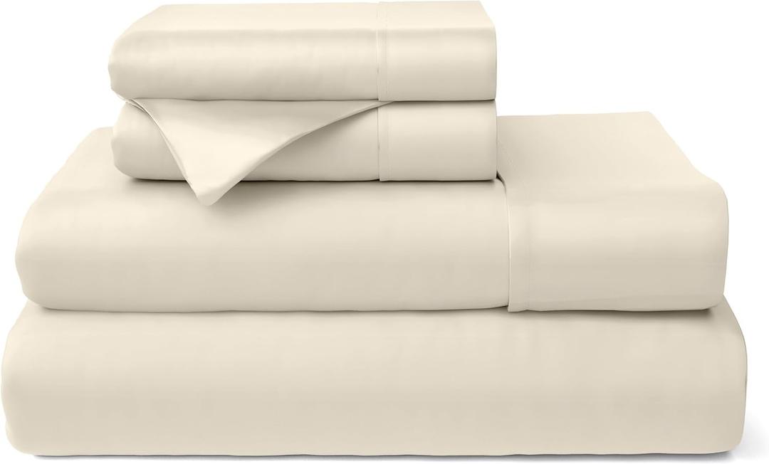 Cosy House Collection 100% Rayon Derived from Bamboo Bed Sheet Set - Cooling, Breathable, Silky Soft 4-Piece Deep Pocket Bedding Set (Queen, Cream)