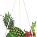 Single Tier Macrame Hanging Fruit Basket, Boho Vegetable Holder for Kitchen Food Storage with Hook, Bohemian Cotton Produce Organizer, Plant Hanger Decor for Home Bathroom Bedroom Women Christmas Gift
