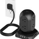 TESSAN Surge Protector Power Strip Tower, Flat Plug Extension Cord 10 Ft with 8 AC Multiple Outlets 4 USB Ports (1 USB C), 1050J Protection Desk Charging Station for Home, Office, Dorm Room, Black (Square Bottom)