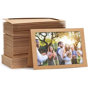 Best Paper Greetings 48-Pack Brown Card Stock Photo Frame Cards - 4.75 x 6.8 In Kraft Paper with Envelopes - Blank Interior & Photo Insert Window - Interchangeable Mat for DIY Floral Greetings