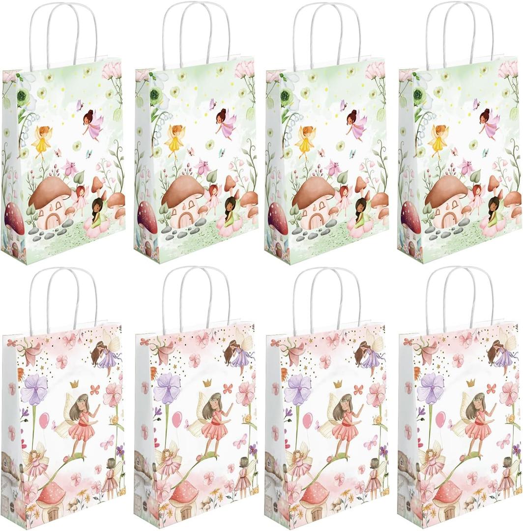 16 Pcs Floral Fairy Favor Bags with Handles Bags Floral Fairy Party Bags Paper Fairy Goodie for Party Decoration Supplies (flower-16, 16)