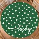 St. Patricks Day Tablecloth Round Fitted with Elastic Lucky Green Shamrock St. Paddys Themed Holiday Decor Washable Stretch Clover Table Cover Party Picnic Home Kitchen Decor for 40"-44" Table