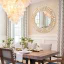 Gold Capiz Shell Round Mirror, 36'' Coastal Large Gold Mirror with Natural Capiz Seashell Frame, Decorative Circle Wall Mirrors for Living Room Mantel Bathroom Entryway,Gold, 36"L x 36"W