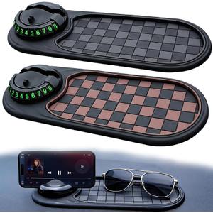 2 PCS Multifunction Car Anti-Slip Mat, All in One Car Organizer Pad,Universal Car Anti Slip Mat Phone Holder,Rotatable Vehicle Phone Holder with Temporary Parking Number,for Sunglasses,Keys,Gadgets