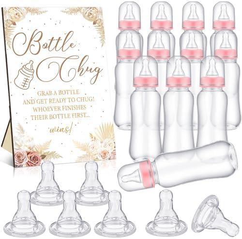 TrelaCo Cool Baby Shower Games Wooden Bottle Chug Sign Boho Theme Gift Sets and 11Pcs Baby Bottle Shower Favor for Pampas Games Gender Reveal (Boho Pampas)