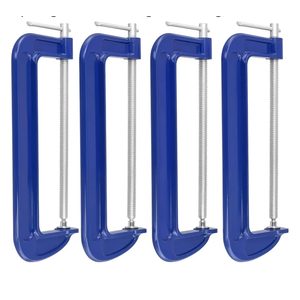 Cast Iron C Clamps, Blue, 12 Inch with 10 Inch Jaw Opening for Woodworking and Welding, 4 Pack