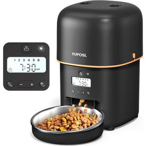 Automatic Cat Feeder - 2L Cat Food Dispenser, Timed Auto Pet Feeder with 180-day Battery Life, 1-6 Meals Per Day, 1-16 Portion, Desiccant Bag Keeps Dry Food Fresh, Also for Small Dogs (Black)