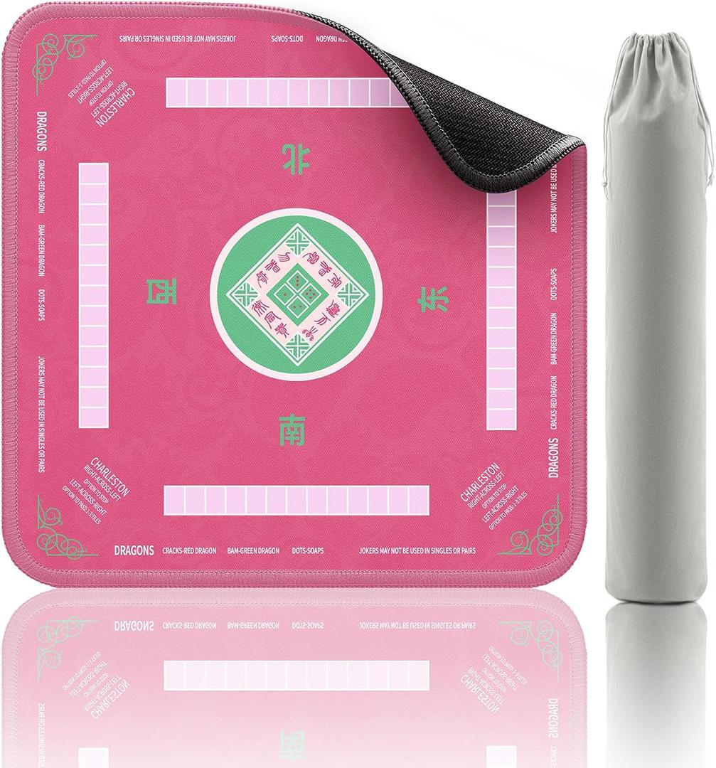 2F22E Mahjong Mat, Noise Reduction Non-Slip Mahjong Mat for Table, 32.4 * 32.4 Inch Mahjong Table Mat for Poker, Board Games Table Mat, Card Games, Tile Games, Dominoes (Pink)