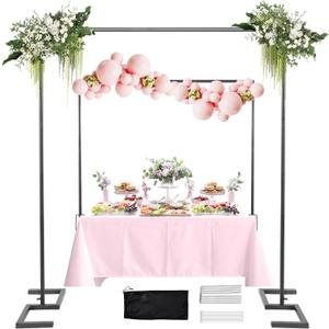 8.2FT Square Wedding Arch,Metal Arch Backdrop Stand Heavy Duty Adjustable,Extra 2 Clamp Change Over The Table Rod Stand,Black Balloon Arch Stand for Valentine Party Decor,Photoshoot Backdrop Stand Kit