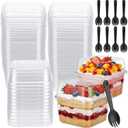 LemonRoad 50 Pack 8oz Plastic Dessert Cups with Lids and Spoons Square Yogurt Parfait Cup Mini Cake Cups Tiramisu Container Disposable Small Dessert Bowls for Pudding Fruit Cupcakes Parfait (Clear)