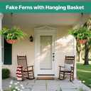 Fake Ferns with Hanging Baskets, Lifelike UV Resistant Artificial Hanging Plants Outdoor Faux Plants for Front Porch Patio Garden Home Dcor(1 Set)