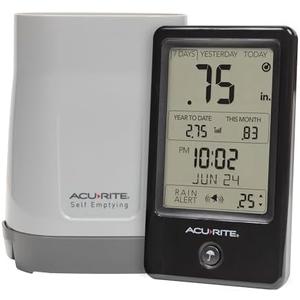 AcuRite Wireless Rain Gauge with Self-Emptying Rain Collector with Rainfall History, Alerts, and Current Date and Time (02446M)