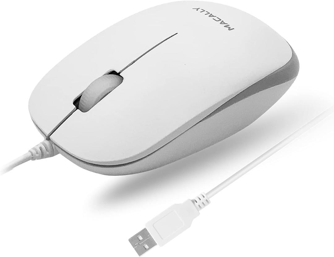Macally USB Wired Mouse for Mac and Windows - Plug and Play 3 Button Corded Computer Mouse Wired for MacBook Pro/Air, Apple iMac, Laptop, PC Desktop, Notebook, Scroll Wheel Layout with Long Wire Cord