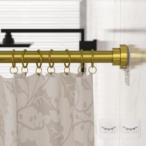 Samstar Gold Shower Curtain Rod,32-83 Inches(2.6-6.9ft),Adjustable Spring Tension Rod No Drilling,with 2 Free Anti-Slip Holder,for Bathroom Window Living Room,Gold