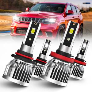 Led Headlight Bulbs, compatible with (2011-2016) Jeep Grand Cherokee led headlights, 9005/hb3 High Beam & h11/h8/h9 Low Beam LED Headlight Bulbs, Pack of 4