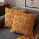 DFXSZ Fall Pillow Covers 18x18 Set of 2 Fall Decorations Light Orange Pumpkin Throw Pillow Cases Soft Plush Faux Fur Wool Couch Cushion Case for Chair Sofa Bedroom Living Room Home Decor PTK012D18
