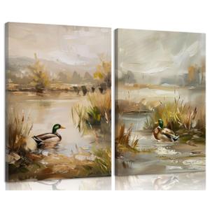 YUFXSTZV Vintage Mallard Duck Pond Wall Art Room Wall Decor 16x24 Framed