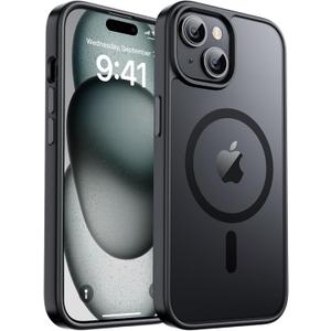 Magnetic for iPhone 15 Case & iPhone 14 Case, [Compatible with MagSafe] [Military Grade Drop Protection] Translucent Matte Shockproof Anti-Scratch Phone Cover, Black