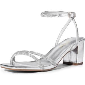 DREAM PAIRS Women's Chunky Strappy Heels Square Open Toe Ankle Buckle Low Heels Sandals for Daily Wedding Party Dress (9)