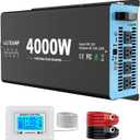 4000 Watts Pure Sine Wave Inverter 12V DC to 110V AC, 8000W Peak Power, 4 AC Outlets, USB & Type-C Port, Adjustable Input for Lithium Battery, RV/Truck/Boat/Solar Backup with LCD Remote