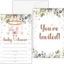 Baby Shower Invitations, Cute Greenery Baby Shower Invites, Joyful Baby Toys Baby Shower Invitation Gender Neutral (4"" X 6""), 25 Gender Reveal Invitations with Envelopes -YQK07