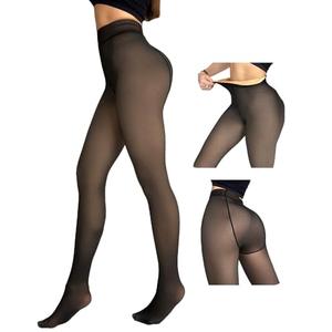 CHICME Womens Thick Fleece Lined Transparent Tights High Waist Elasticity Thermal Pantyhose Faux Sheer Warm Leggings Black-Extra Plus One size