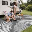 GENIMO Outdoor Rug 9' x 18' Waterproof for Patios Clearance, Reversible, Plastic Straw Camping Rug Carpet, Large Area Rugs Mats for RV, Picnic, Backyard, Deck, Balcony, Porch, Beach, Grey&White