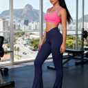 Sunzel Mini Flare Leggings for Women V Crossover Mid Rise Workout Flared Yoga Pants with Tummy Control and Wide Leg (L)