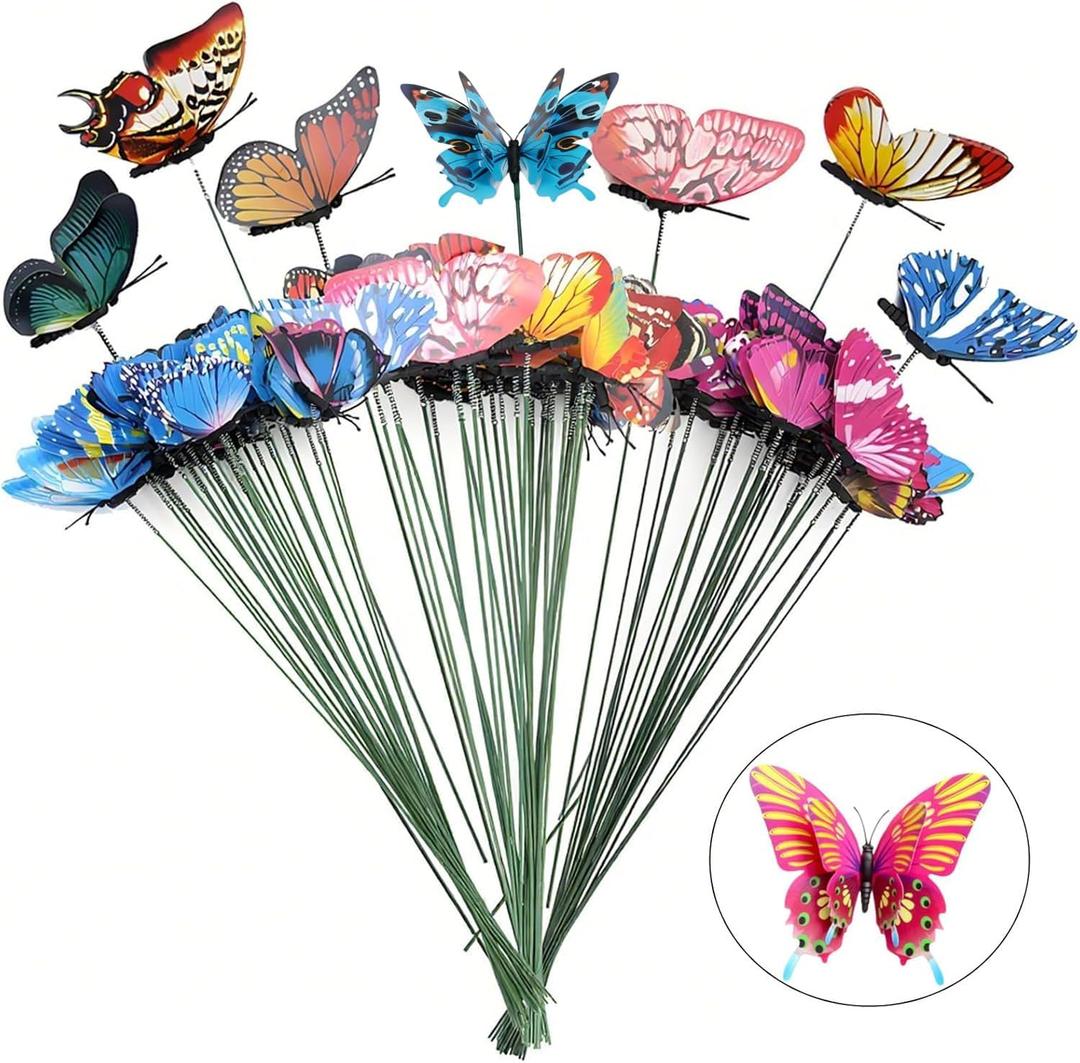 Double-Layer Butterfly Garden Posts, 30pcs Colorful Butterfly Decorations for Outdoor Gardens, courtyards, Flower beds, Indoor planters, Party Decorations - Waterproof Material
