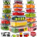 50 PCS Thicker Food Storage Containers with Lids, Clear Stackable Airtight Leakproof Reusable Plastic Meal Prep Container Set for Kitchen Storage/ Lunch, Fridge/ Microwave Safe with Labels&Pen (405oz-25 Pack)