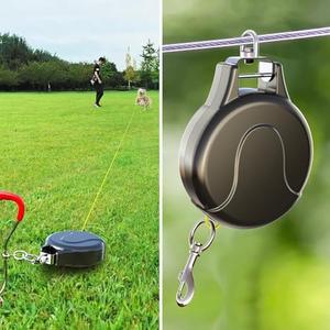 30ft Retractable Dog Leash, 2-in-1 Retractable Dog Lead for Zipline, Aerial Run Cable Trolley Or Stake Anchor, No Tangle Lead Reel for Camping Or Yard (1 Pack)