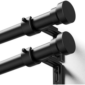 YaFex Curtain Rods 2 Pack 32-58 Inch, Heavy Duty 1 Inch Curtain Rod, Black Short Adjustable Window Treatment Rods, Modern Design, Easy Installation