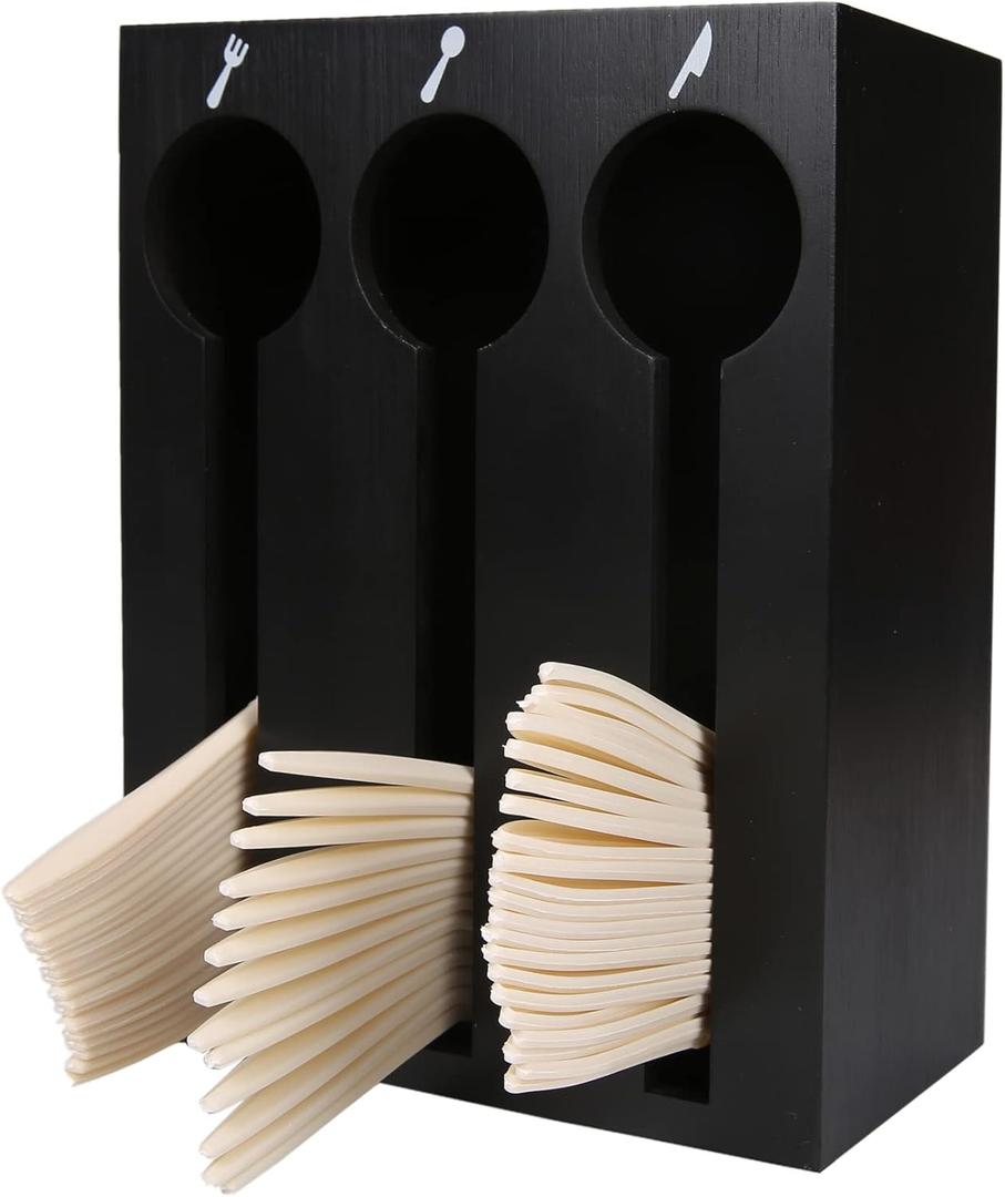 UCUDI Plastic Utensil Dispenser Cutlery Organizer Plastic Silverware Holder Caddy for Restaurant, Party, Picnics, Office (Black)