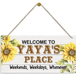 Rustic Welcome to Yaya's Place Decor Sign, Welcome Decor Sign, Sunflower Sign, Hanging Decorative Wood Plaque, Printed Wood Art Wall Decor, Porch Decor Sign, Yaya's Gift, Gift for Grandma 12x7in