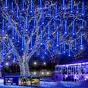 Christmas Lights Outdoors, 32 Tubes(Equivalent to 4 Sets of 8-Tubes) Meteor Shower Rain Lights - Blue lcicle Christmas Light Outdoor for Xmas Tree Wedding Party Holiday House Yard Decor, UL Plug