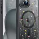 Goodon for iPhone 14 Plus Case with Privacy Screen Protector, Wireless Charging Compatible, Shockproof Translucent Matte Cover - Cute Floral Design Phone Case for Women Girls - Elegant Flower Leaves